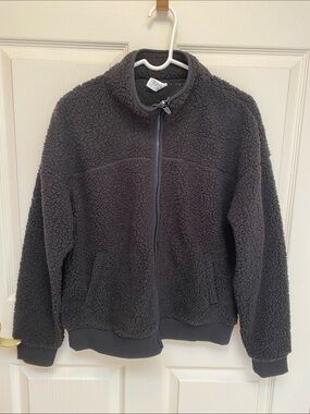 Charcoal Black Sherpa Zip-Up Jacket